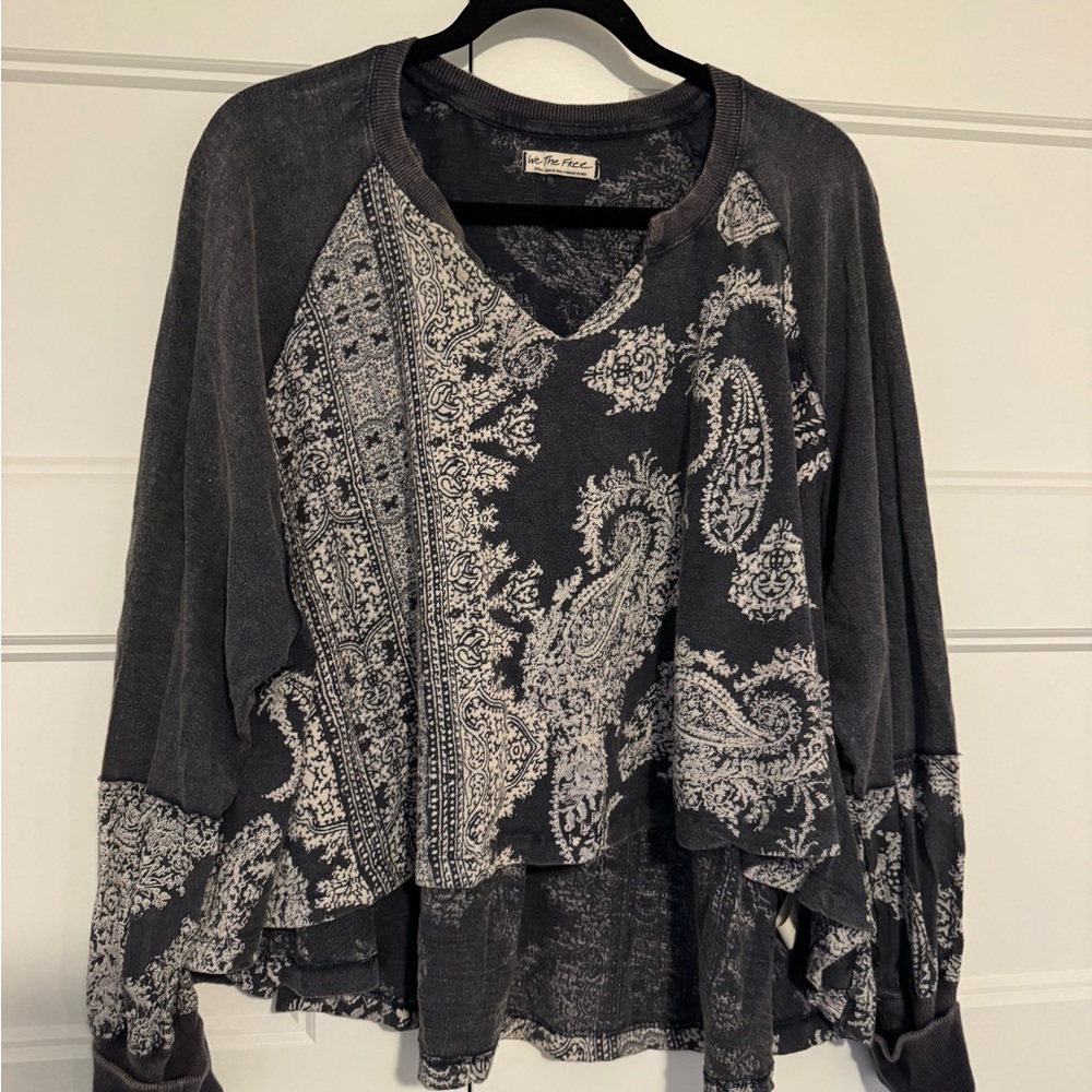 We The Free Charcoal and Cream Bandana Top